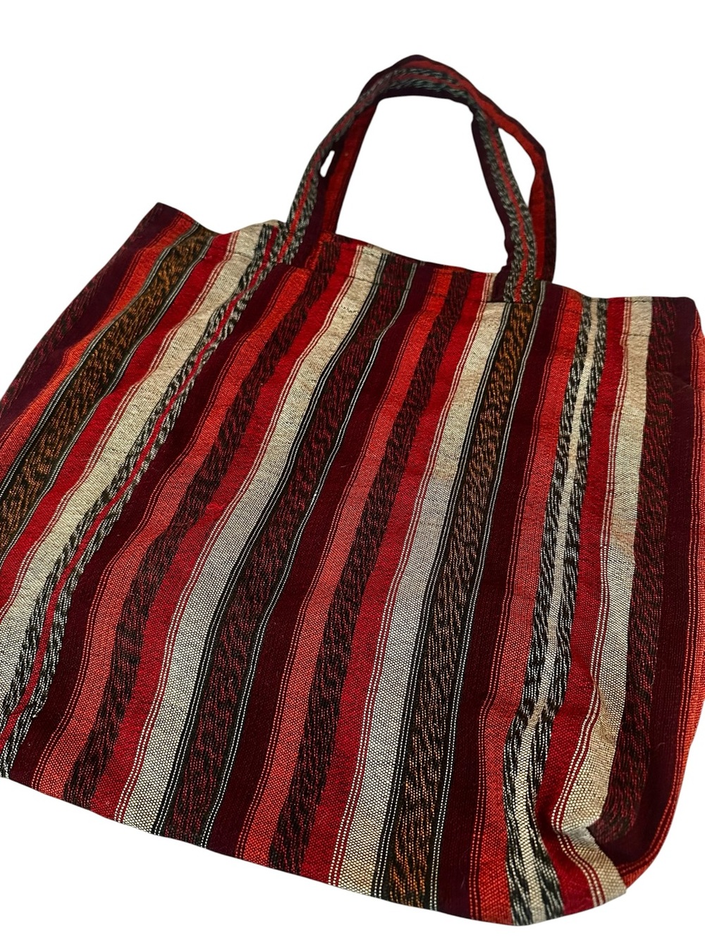 Altiplano Woven Striped Tote Bag Red Burgundy Boho Southwestern - Picture 2 of 3